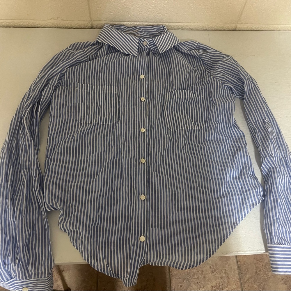 Lilly Pulitzer Blue and White Striped Button-Down Shirt